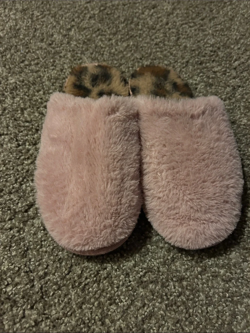 Plush Blush Pink Fuzzy Slippers with Leopard Trim